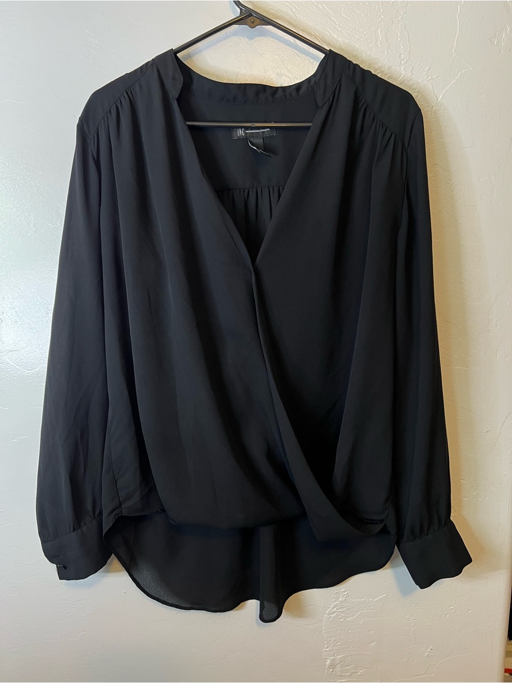Classic Black Surplice Long-Sleeve Women's Top Size 14 INC